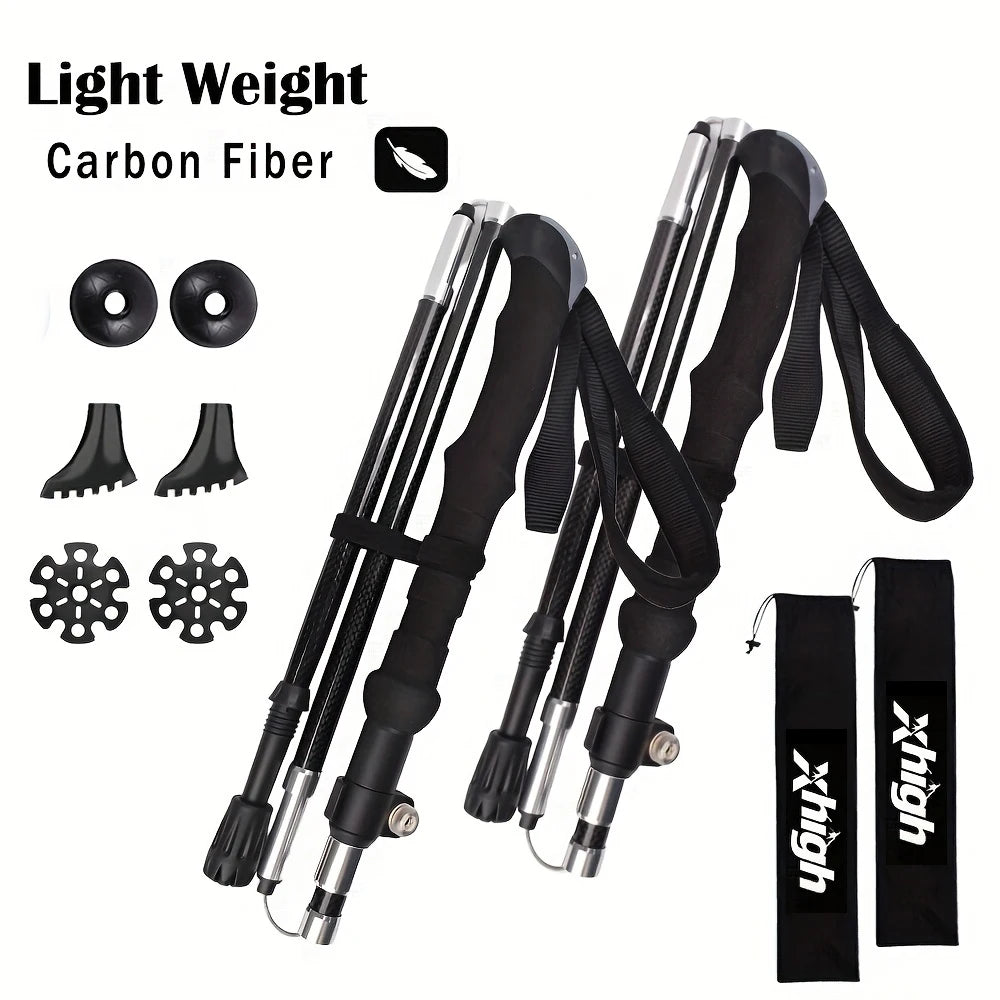 Trail Gear Accessories: 2PC Premium 100% Carbon Fibre Trekking Poles, Adjustable, Lightweight Hiking/Walking Sticks with Quick Flip Lock, Anti-Shock / Rungear