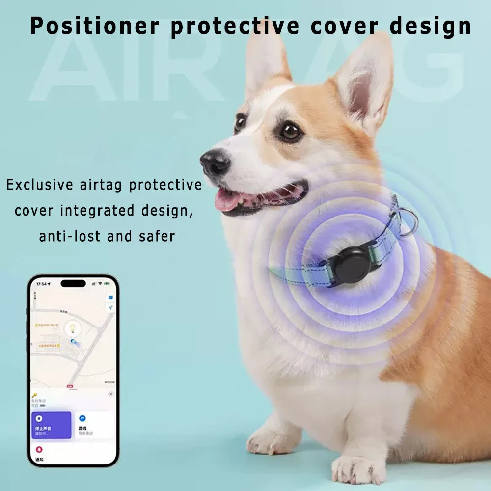 Reflective Adjustable AirTag Pet Collar with Buckle for Medium Dogs