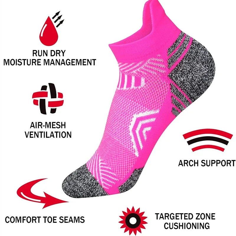 Running Apparel Accessories: 5 Pairs Unisex Ankle Support, Low Cut, Soft Tab Compression Socks / Rungear