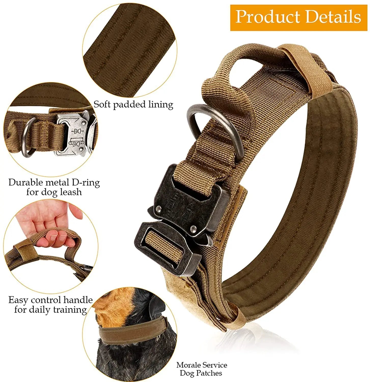 Reflective Dog Collars: Adjustable, Reflective, Quick Release, Nylon Training Dog Collar With Handle / Rungear