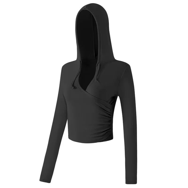 Women's Activewear Apparel: Hooded, Long-Sleeved, V-Neck Fitness Top for Training / Rungear