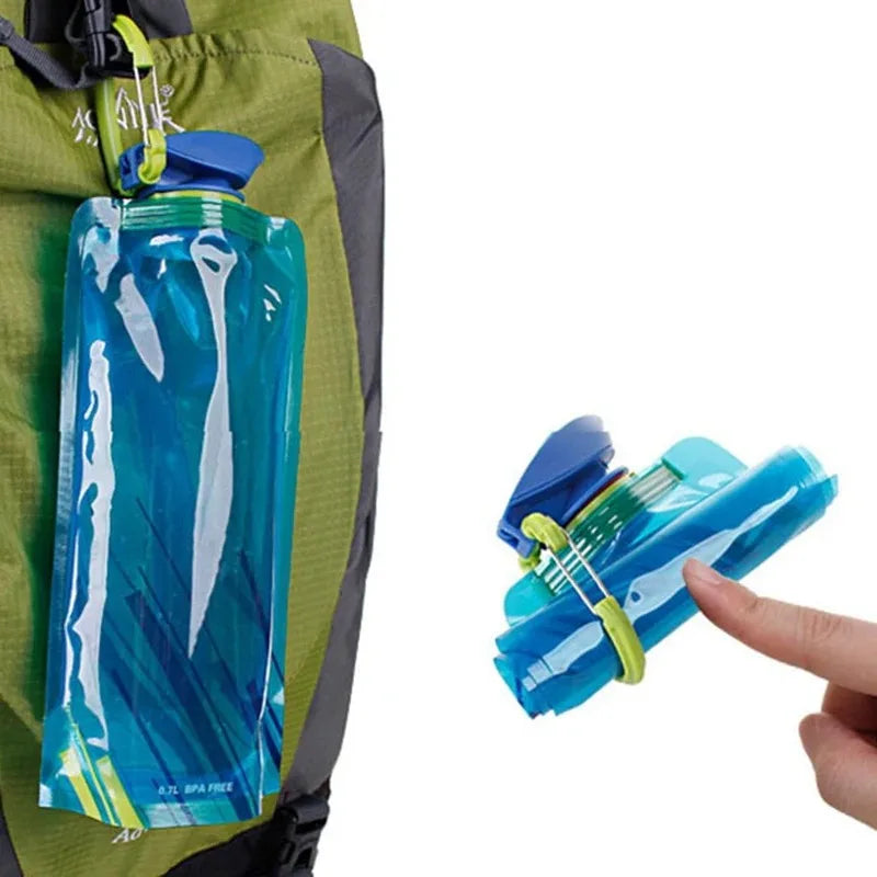 Hydration Gear Accessories: Foldable, Flexible, Reusable Travel Soft Flask Water Bottle Pouch with Carabiner Clip / Rungear