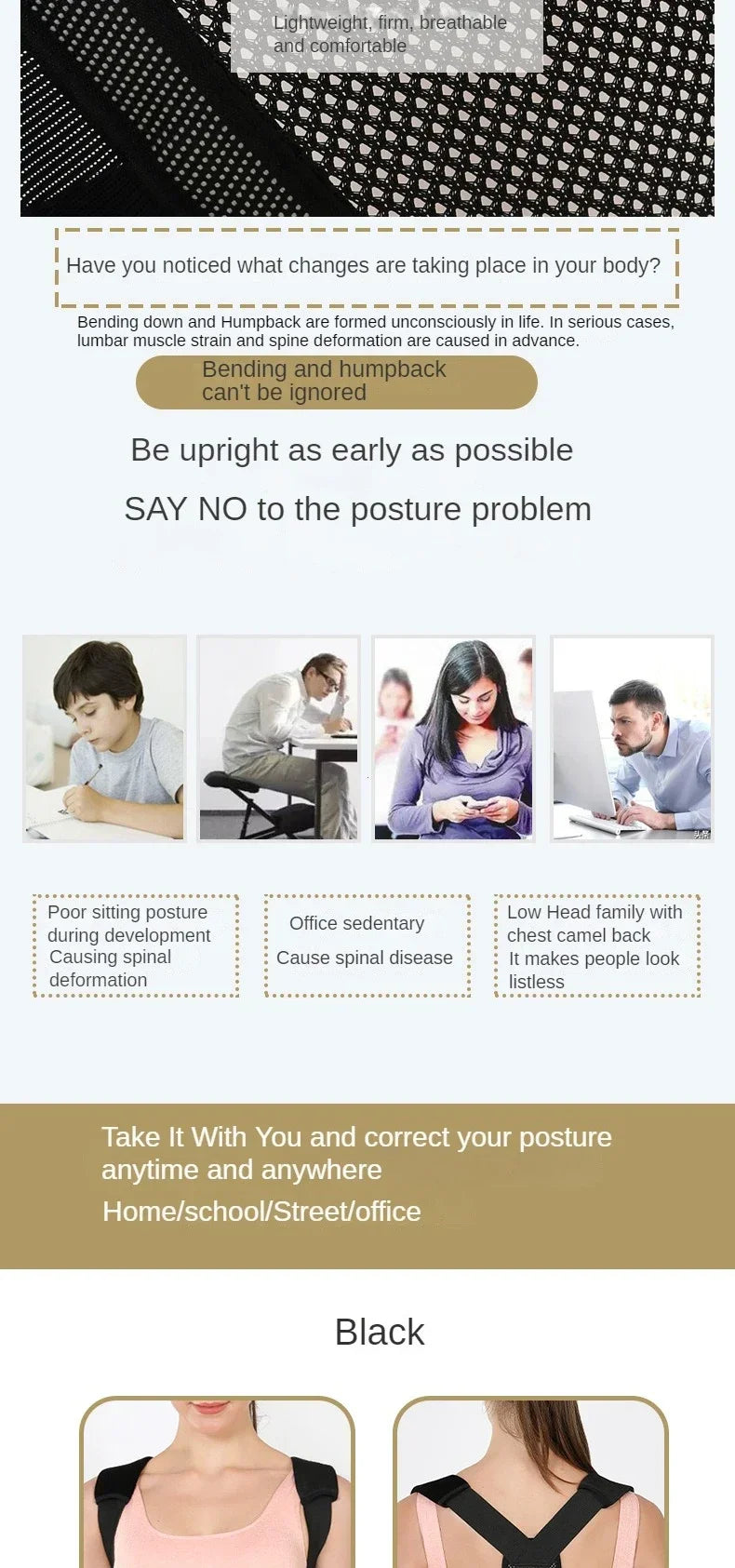 Breathable Fully Adjustable Upper Spine Support Back Brace With Straps Spine For Men And Women