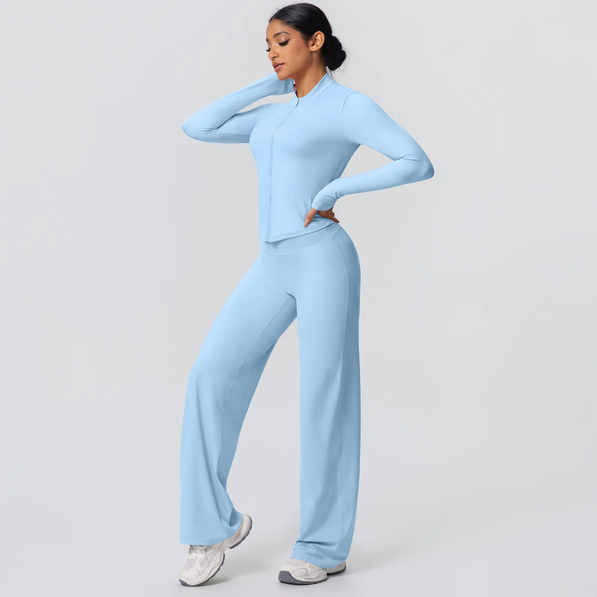 Women's Quick Dry Apparel: 2PC Long Sleeve, High Waisted, Wide Leg, Sports Fitness Clothing Set / Rungear