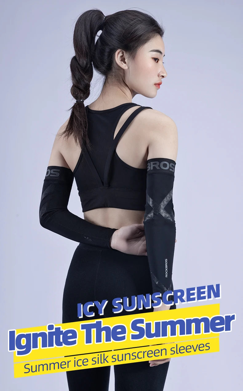 Compression Apparel Gear: ROCKBROS Breathable, Quick-Dry UV Protection Ice Fabric Sports Arm Sleeves / Rungear