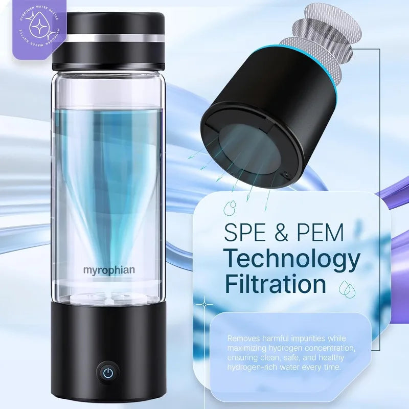 Running Hydration Accessories: Hydrogen Water Bottle, SPE Technology Electrolysis Hydrogen Generator Portable Health Cup Hydrogen-Rich Wellness / Rungear