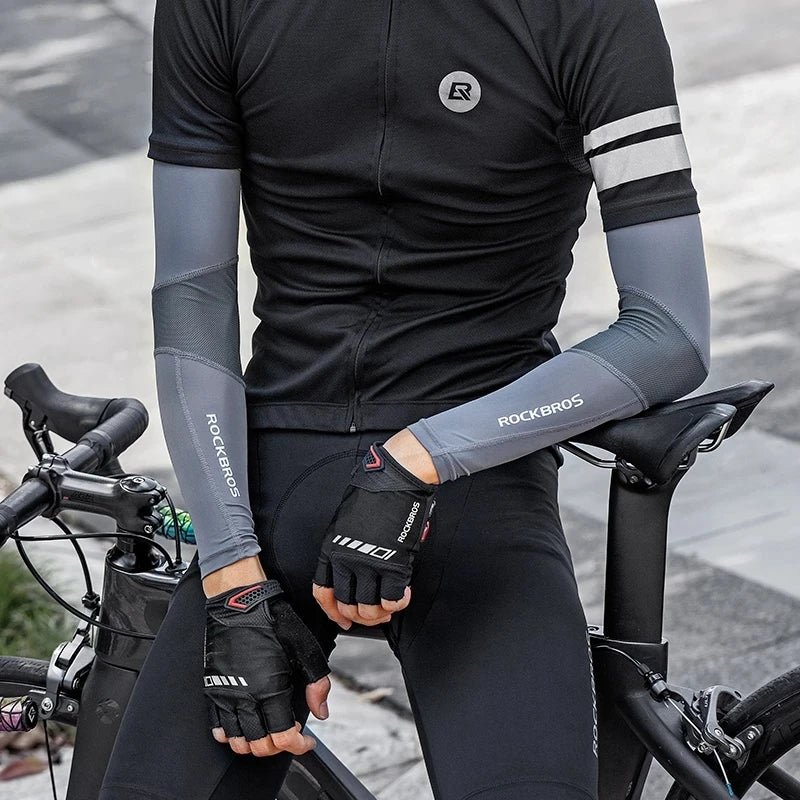 Compression Apparel Gear: ROCKBROS Breathable, Quick-Dry UV Protection Ice Fabric Sports Arm Sleeves / Rungear