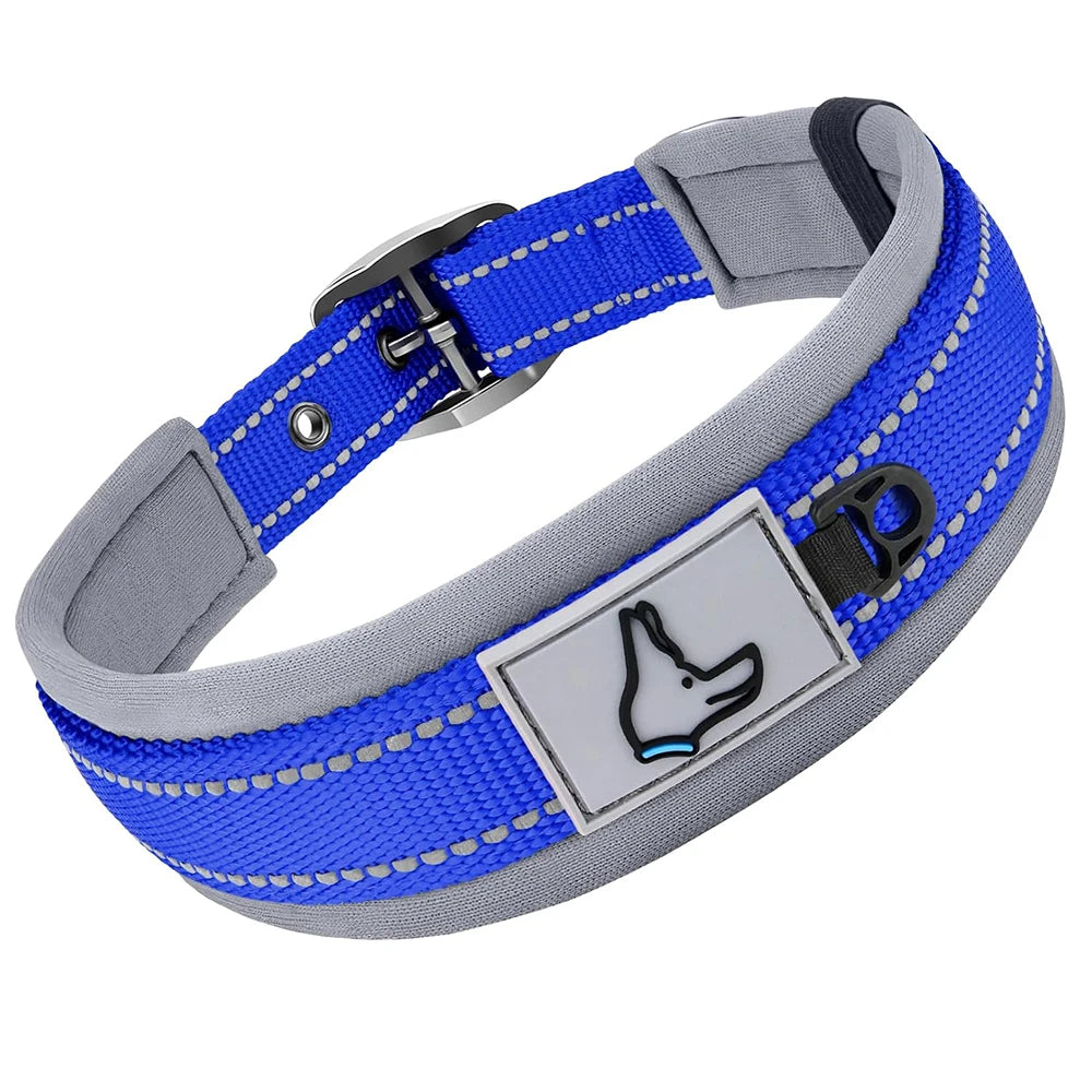 Reflective Dog Collars: Reflective, Adjustable, Heavy Duty Nylon Neoprene, Wide Padded Dog Collars for Small, Medium, Large Dogs / Rungear