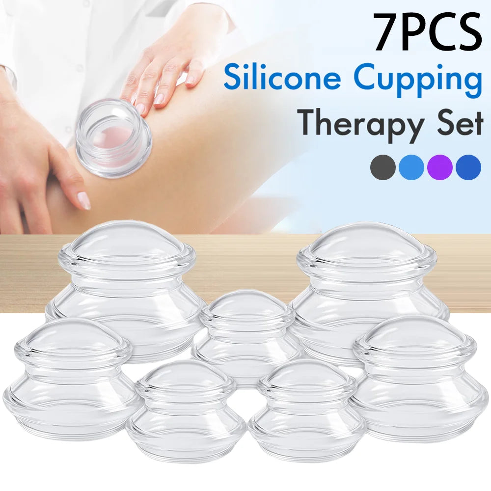 Recovery Gear Accessories: 7PC Silicone Cupping Therapy Set, Professionally Chinese Massage Cups for Cupping Therapy and Cellulite Reduction / Rungear