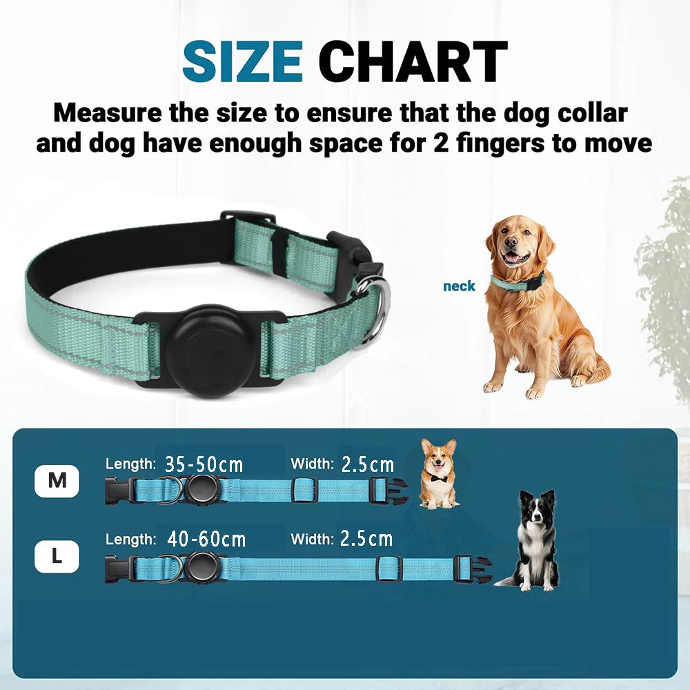 Reflective Adjustable AirTag Pet Collar with Buckle for Medium Dogs