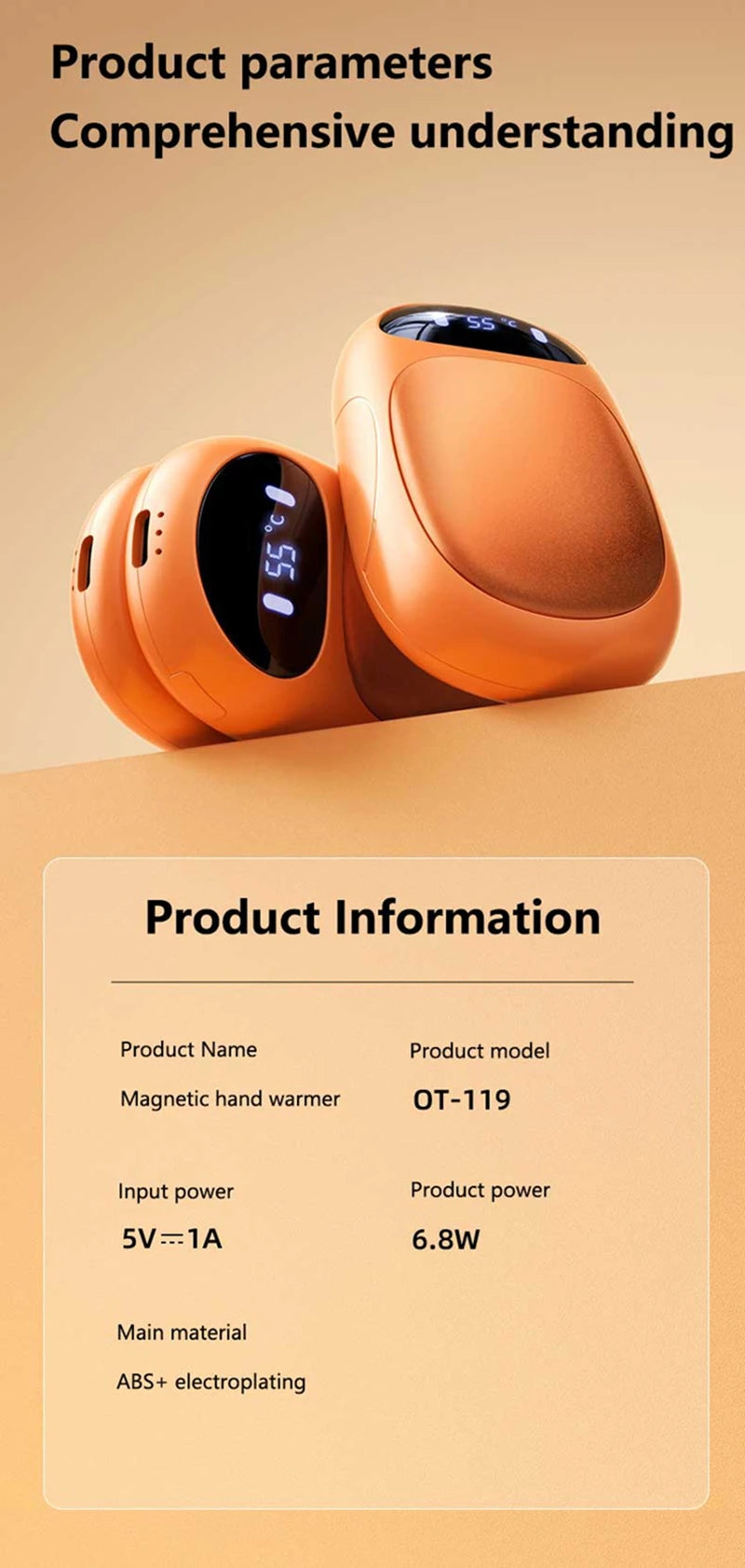 Dual Magnetic Rechargeable Hand Warmer Portable Electric Hot Pack Heater For Winter