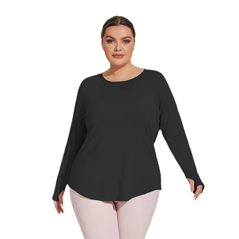 Plus Size Women's 2025 Long Sleeve Sportswear Tops Fitness T-Shirt