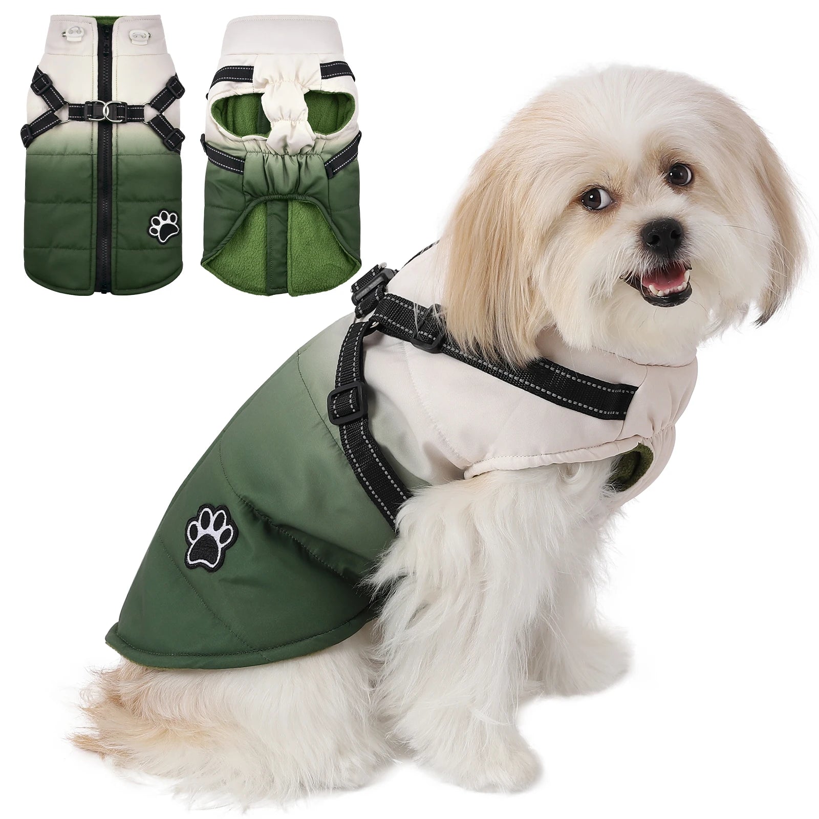 Dog Jacket Accessories: Winter Warm, Reflective, Windproof Harness With Back Zipper / Rungear