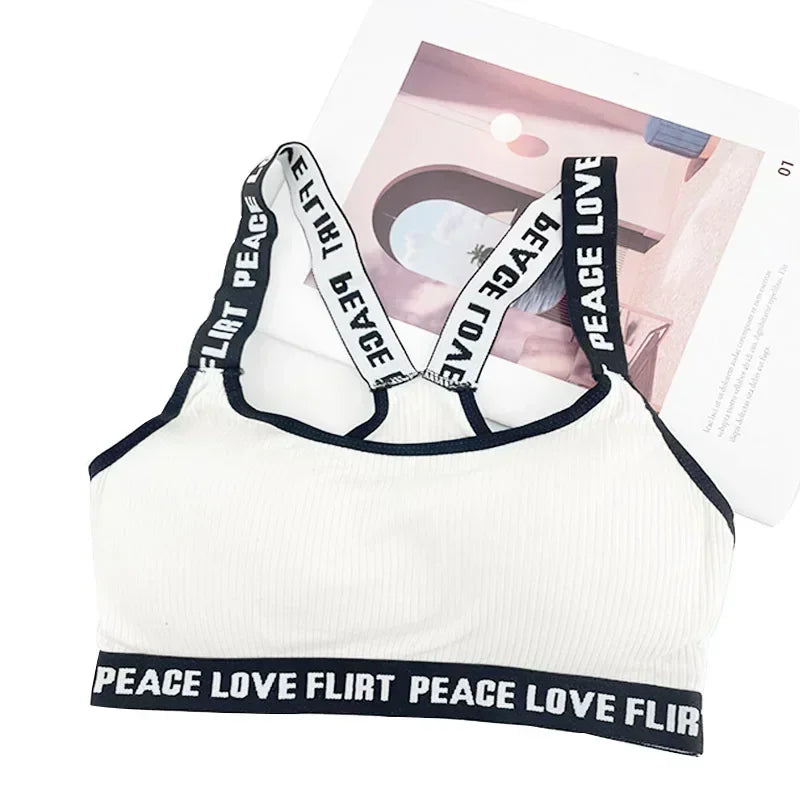 Women's Sports Push Up Seamless Sports Bra With Black And White Letters Underwear For Fitness Yoga Running Gym Fitness