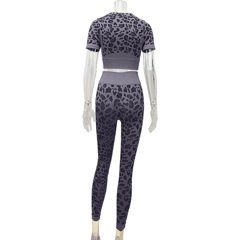 Women's Compression Apparel: 2PC Leopard, Seamless,  Activewear Tracksuit Workout Clothes / Rungear