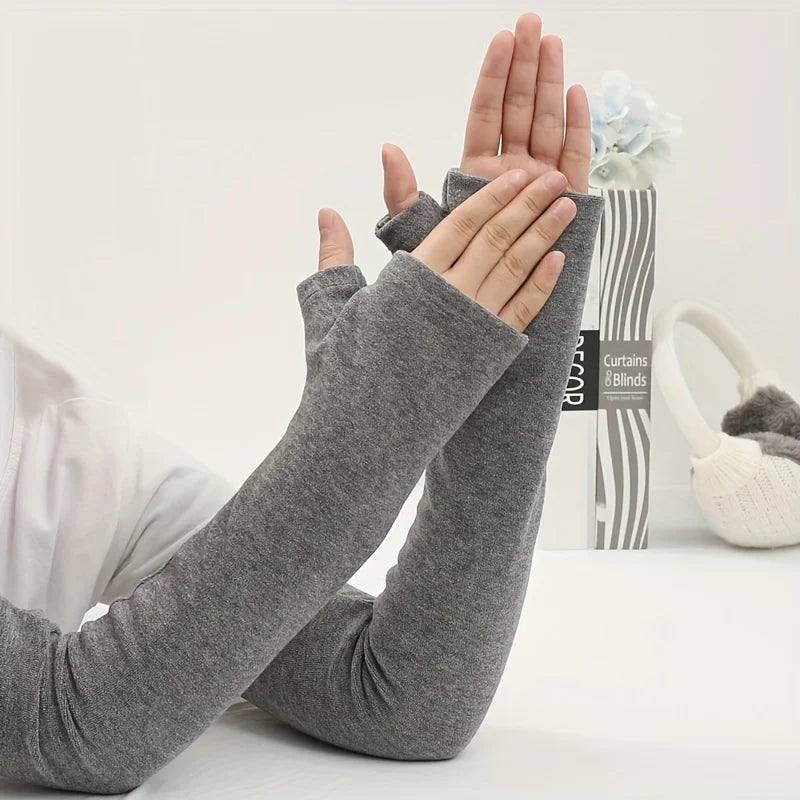 Winter Gear Accessories: Unisex, Thickened, Plush Cold-Proof, Warm Elbow Guard, Fingerless Arm Sleeves with Thumb Holes / Rungear
