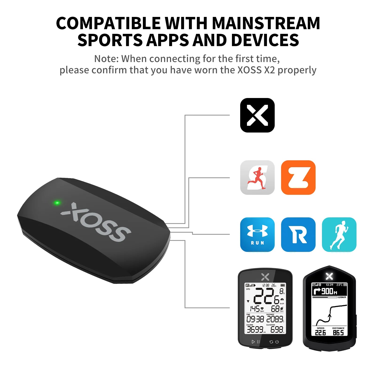 XOSS X2 Chest Strap Heart Sensor HRM Monitor Bluetooth ANT+ Cycling Running Walking