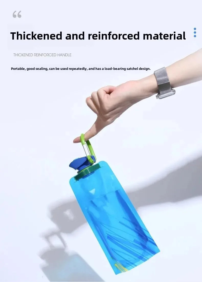 Hydration Gear Accessories: Foldable, Flexible, Reusable Travel Soft Flask Water Bottle Pouch with Carabiner Clip / Rungear