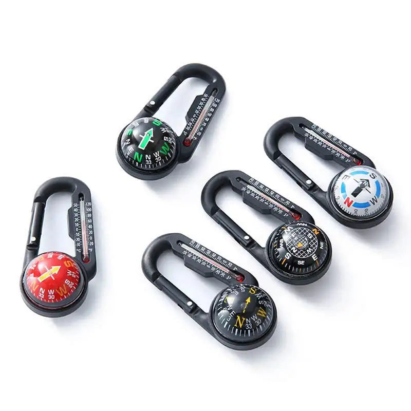 Trail Gear Accessories: Compass Hiking Outdoor Buckle Mini Compass Carabiner Keychain With Thermometer / Rungear