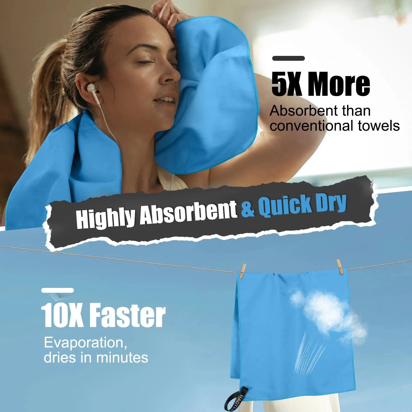Microfibre Gym Towel Silver ION OdourFree Fast Drying Workout Gear