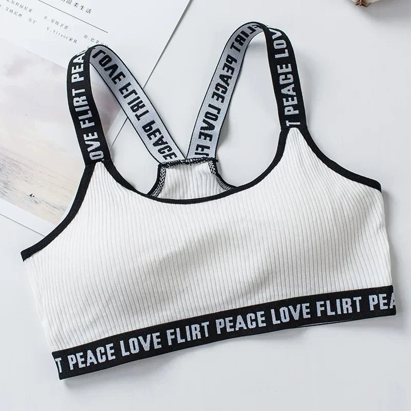 Women's Sports Push Up Seamless Sports Bra With Black And White Letters Underwear For Fitness Yoga Running Gym Fitness