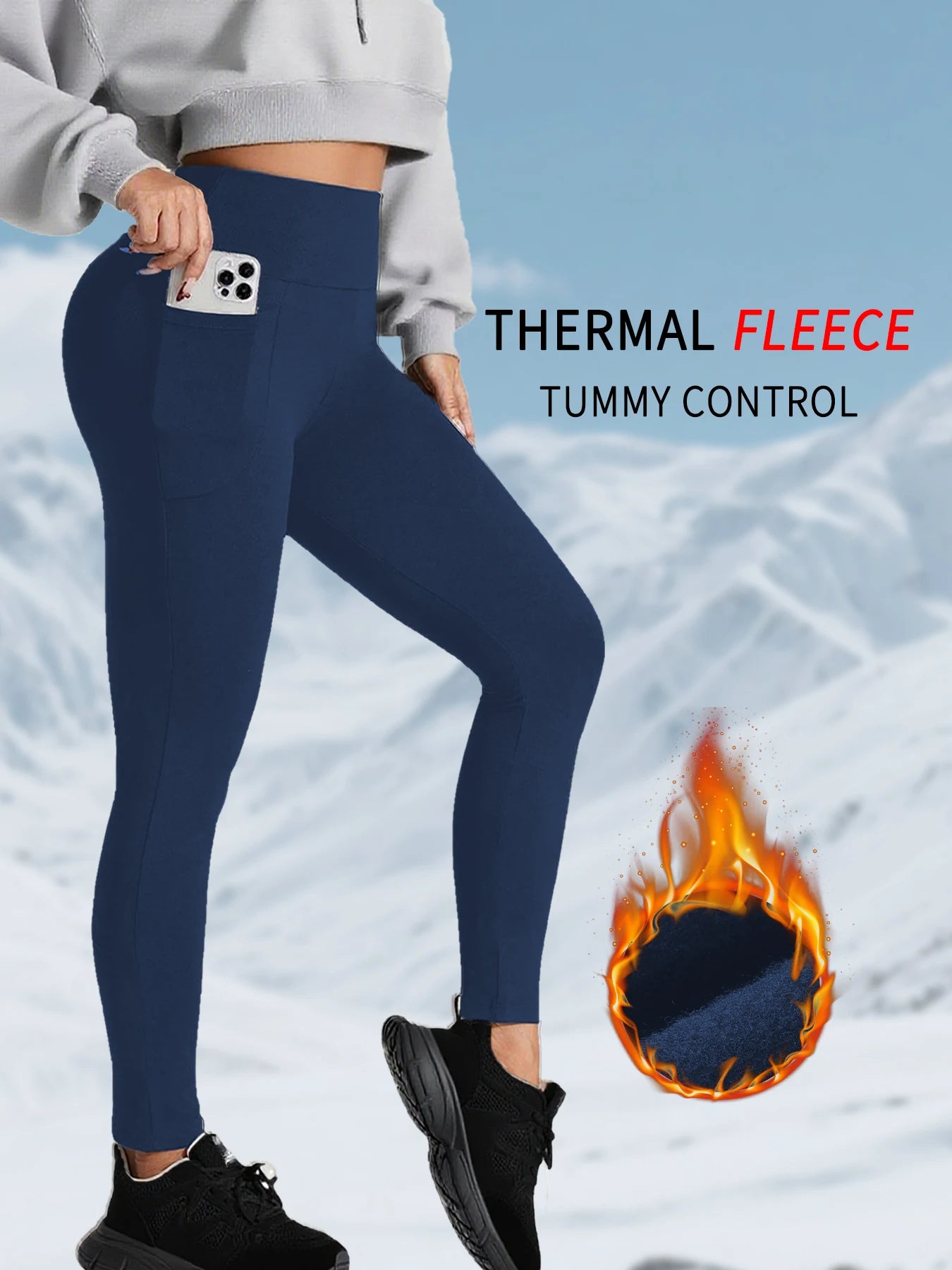 Women's Thermal Apparel: Winter Thermal High Waisted Warm, Thick Fleece Lined Workout Leggings with Pockets / Rungear