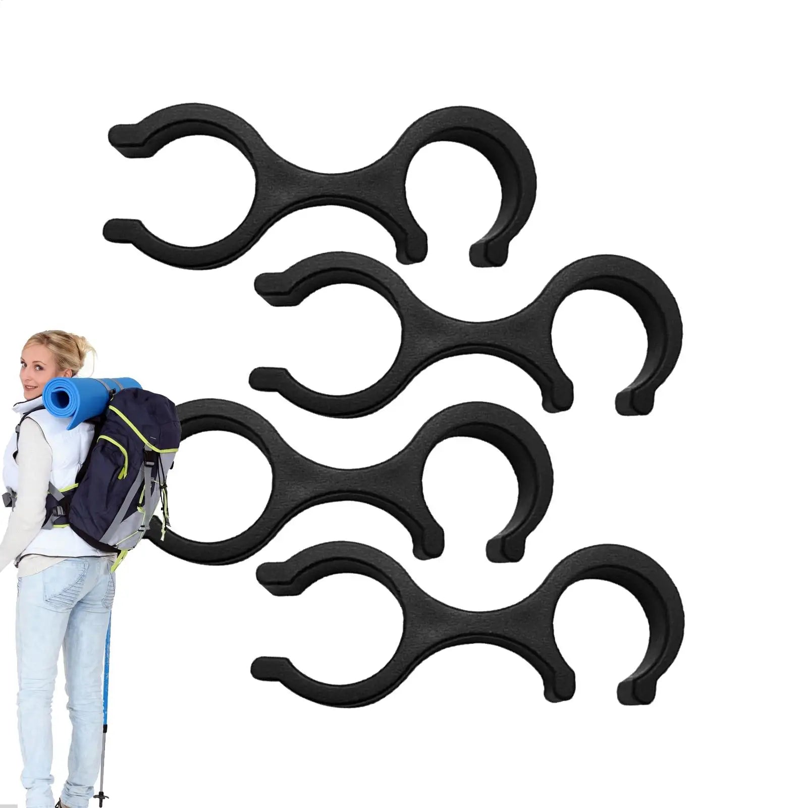 Trail Gear Accessories: 4PC Trekking Pole Clip Storage Organizer, 8 Shape Holder Clamp, Outdoor Hiking Gear / Rungear