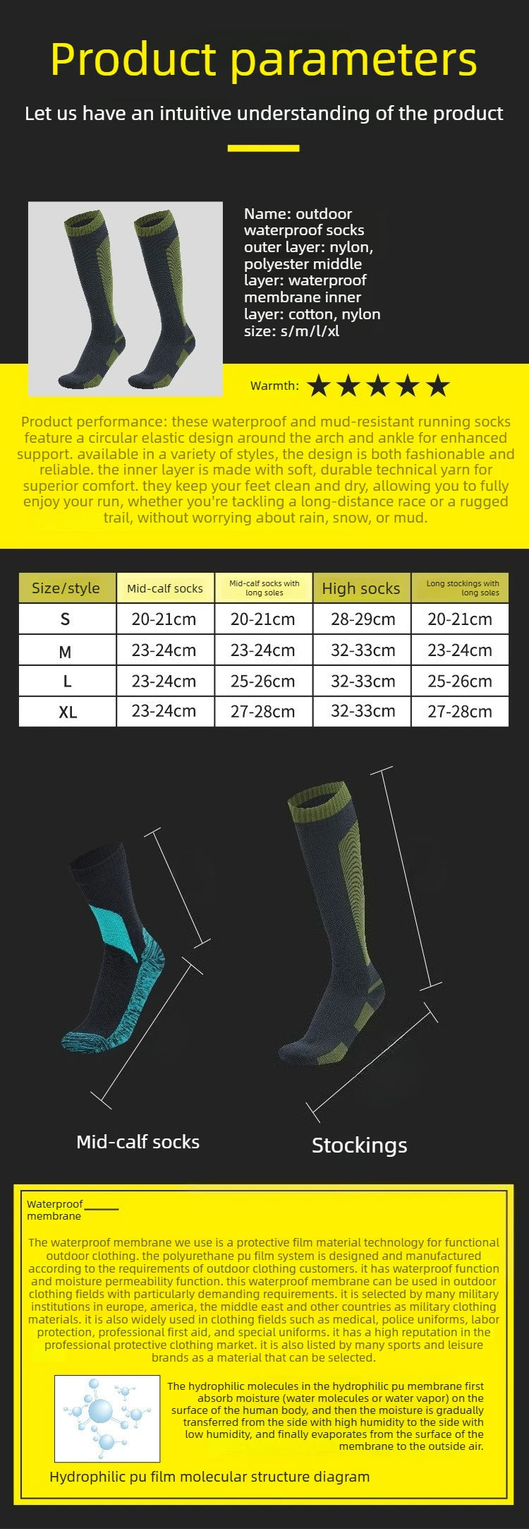 Men's Socks Accessories: Men's Waterproof, Breathable, Anti-Slip, Knee-High Hiking Socks  for All Sports, Hiking, Running / Rungear