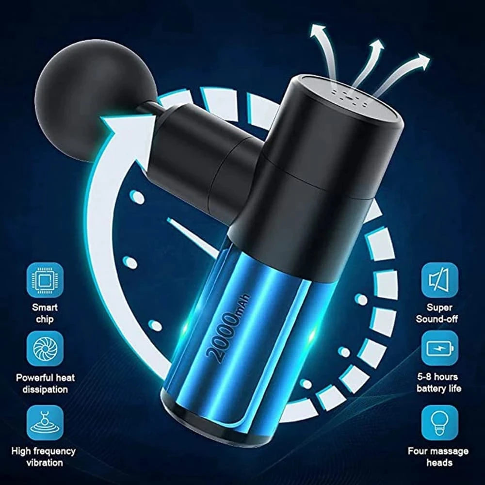 Recovery Accessories Gear: Portable Mini Percussion Muscle Massage Gun Deep Tissue 4 Speeds And 4 Massage Heads / Rungear