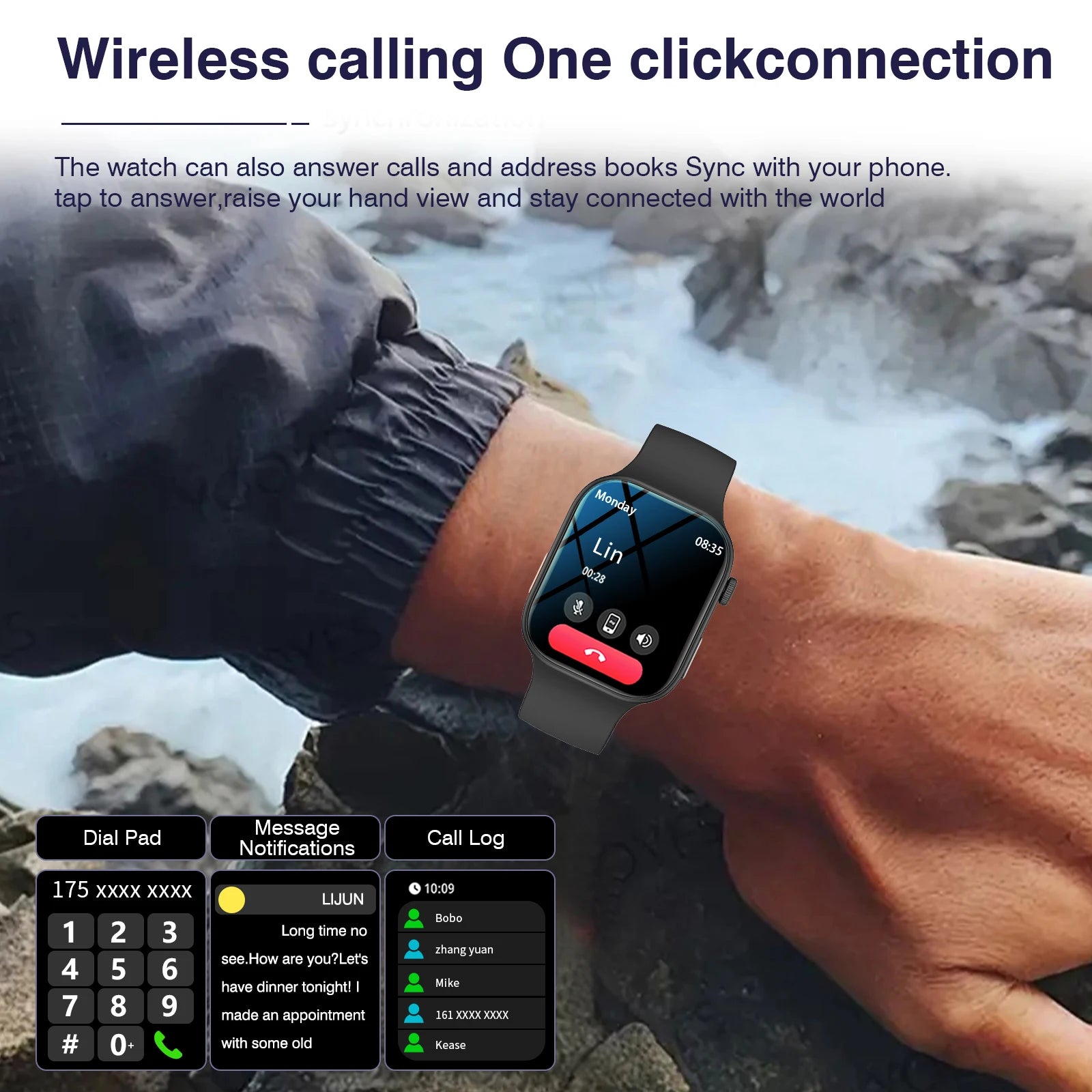 Tech Accessories Gear: Smart Watch with 2.02-Inch HD Display – Wireless Calling, Dialing, Alarm, Message Notifications, Fitness Tracking, Music Control. / Rungear