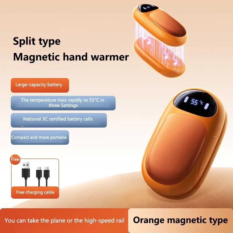 Dual Magnetic Rechargeable Hand Warmer Portable Electric Hot Pack Heater For Winter