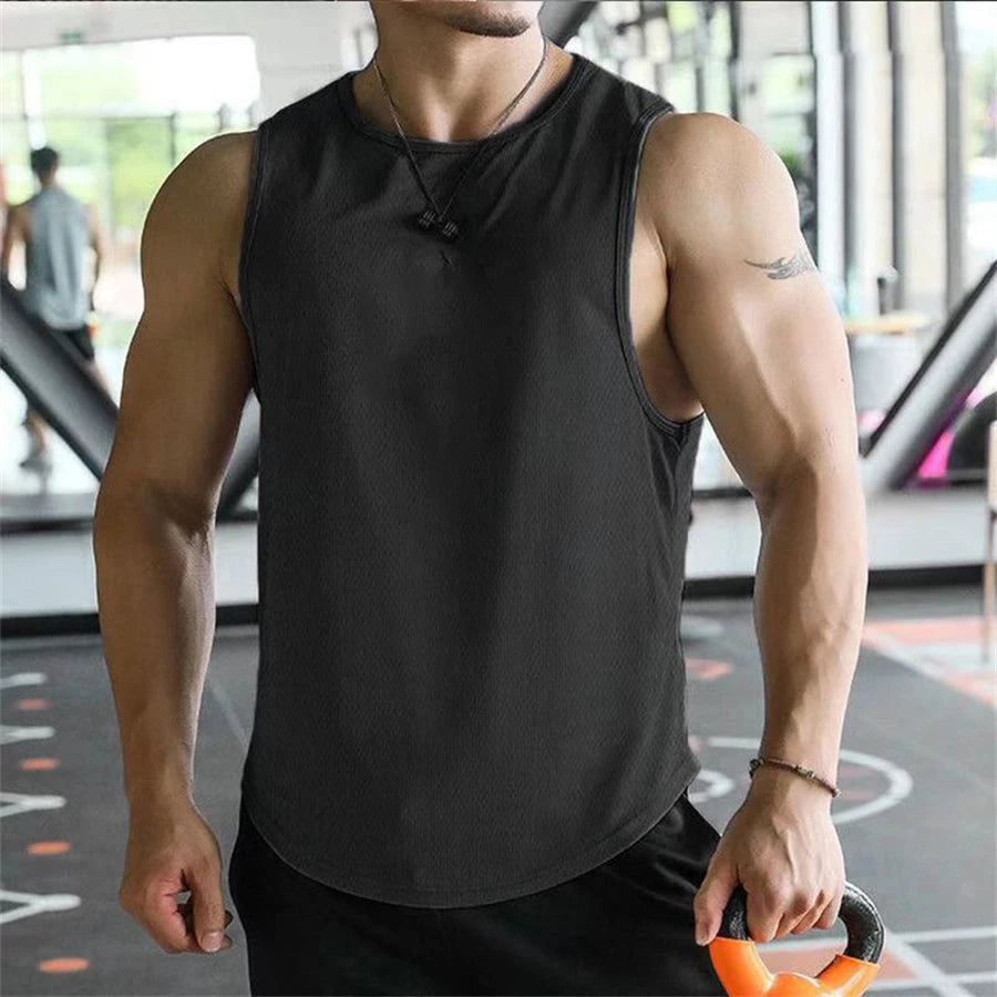 Men's Running Apparel: Sleeveless, Mesh Material, Quick-Dry, Breathable, Workout Fitness Top / Rungear