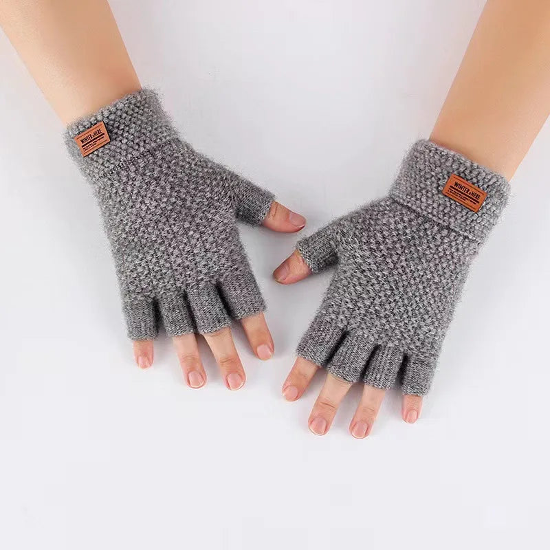Winter Men's gloves: Warm, Thick Wool, Half Finger Fingerless Gloves / Rungear