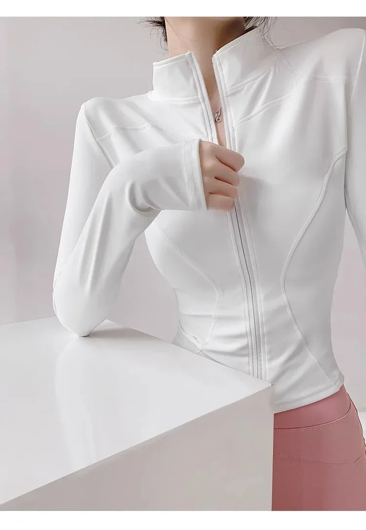 Women's Running Apparel: Quick Drying, Long Sleeved Sports Tight Fitness Top With Zipper S-3XL / Rungear