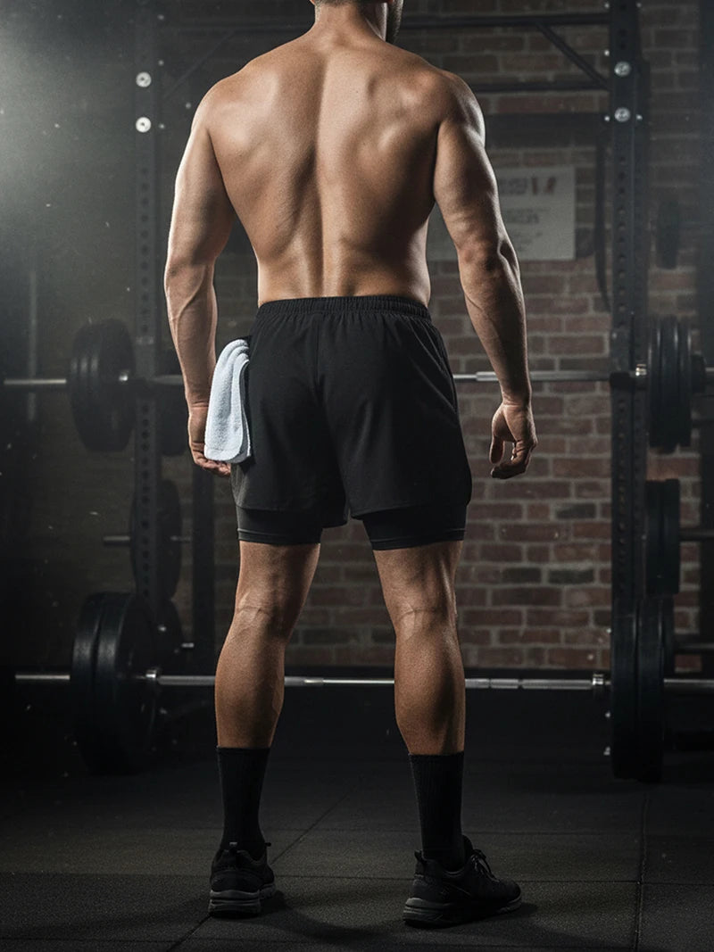 Men's Quick-Dry Apparel: Quick Dry, Stretchy 2 in 1 Running Workout Performance Activewear Shorts with Phone Pocket, Towel Loop / Rungear