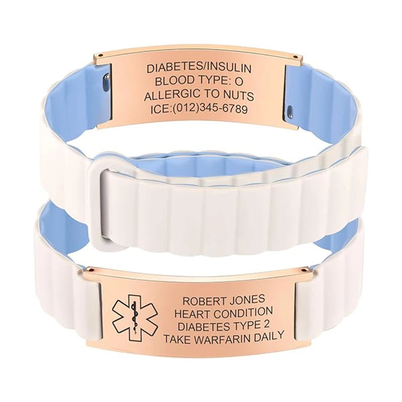 Unisex Custom Silicone Personalized Medical Emergency ID Bracelet