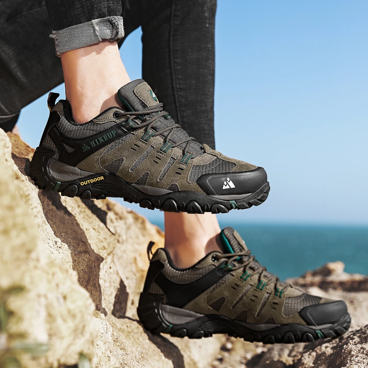 Hiking Shoe Gear: HIKEUP Men's Suede Leather, Wear-Resistant Hiking, Walking, Hunting Outdoor Shoes / Rungear