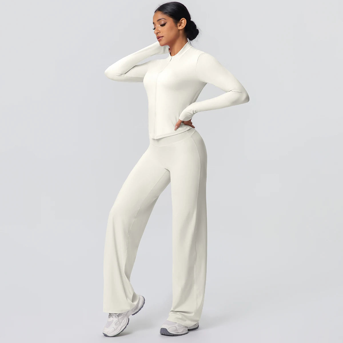 Women's Quick Dry Apparel: 2PC Long Sleeve, High Waisted, Wide Leg, Sports Fitness Clothing Set / Rungear