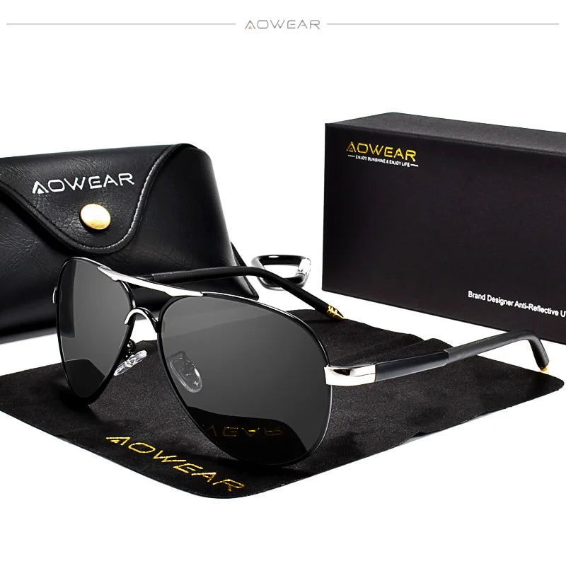 Men's Sunglasses Gear: AOWEAR Aviation Polarized Mirror Sunglasses / Rungear