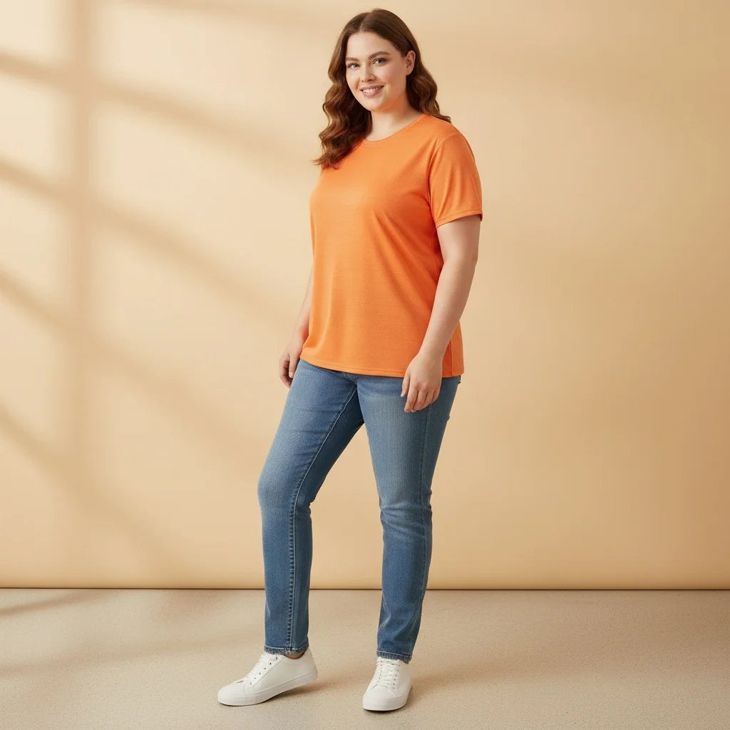 Plus Size Women's Solid Colour Soft Casual Short Sleeved Round Neck Summer T-shirt 1XL-7XLT