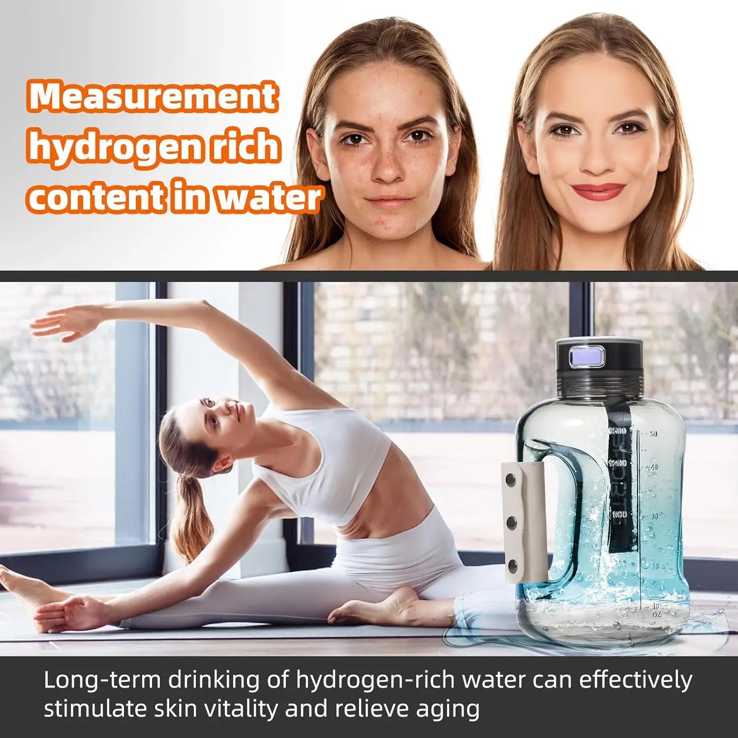 Running Hydration Accessories: Portable, Hydrogen Water Bottle 1.5L, Rich Water Generator, Large Capacity Sports Cup for Gym Outdoor Fitness / Rungear