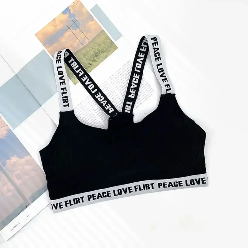 Women's Sports Push Up Seamless Sports Bra With Black And White Letters Underwear For Fitness Yoga Running Gym Fitness