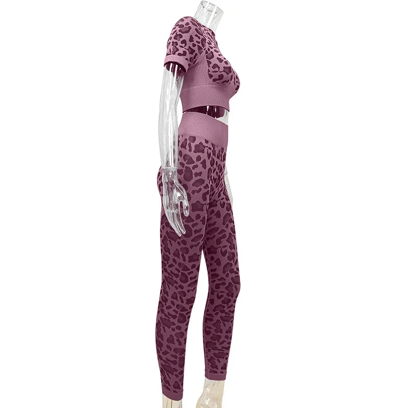 Women's Compression Apparel: 2PC Leopard, Seamless,  Activewear Tracksuit Workout Clothes / Rungear