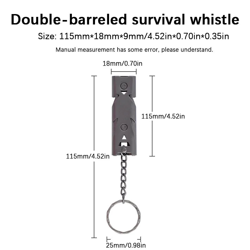Survival Whistle Double Tube Bursting Sound Whistle Outdoor SOS Whistle Stainless Steel High Frequency Rescue Whistle