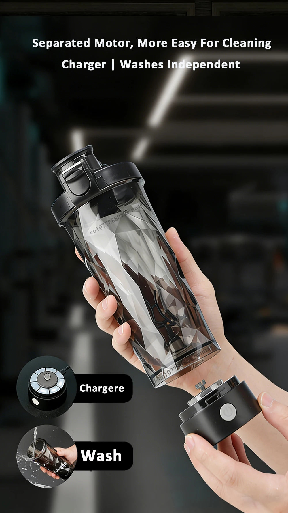 Running Hydration Gear: Portable, USB Rechargeable Protein Powder Shaker, Automatic Mixing Cup for Gym, Running, Hiking / Rungear