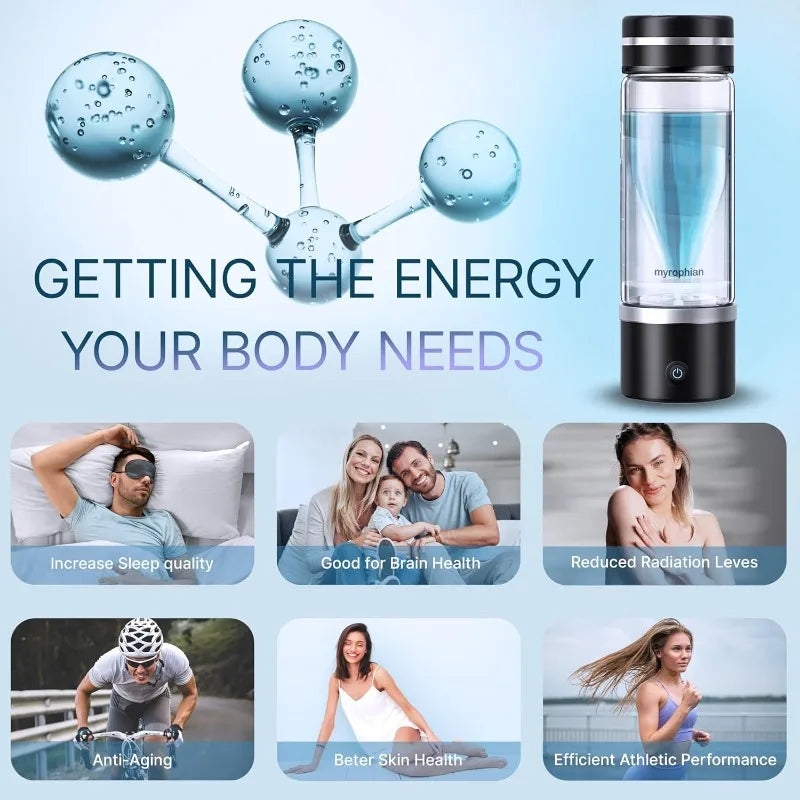 Running Hydration Accessories: Hydrogen Water Bottle, SPE Technology Electrolysis Hydrogen Generator Portable Health Cup Hydrogen-Rich Wellness / Rungear