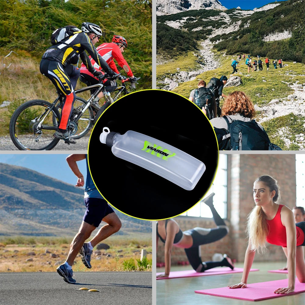 400ml Portable Water Bottle, Flat Kettle Style with Dust Cover for Hiking, Marathon, Running, Walking and Other Outdoor Sports