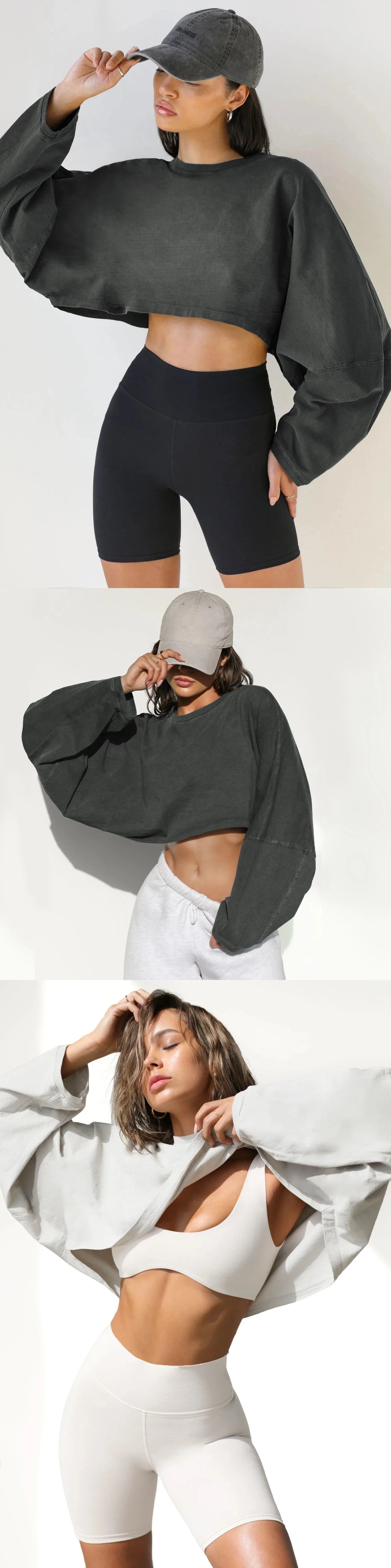 Sexy Cropped Hoodie T Shirt Long Sleeve Knit Top Women Spring Summer Casual Pullover Tee Blouse