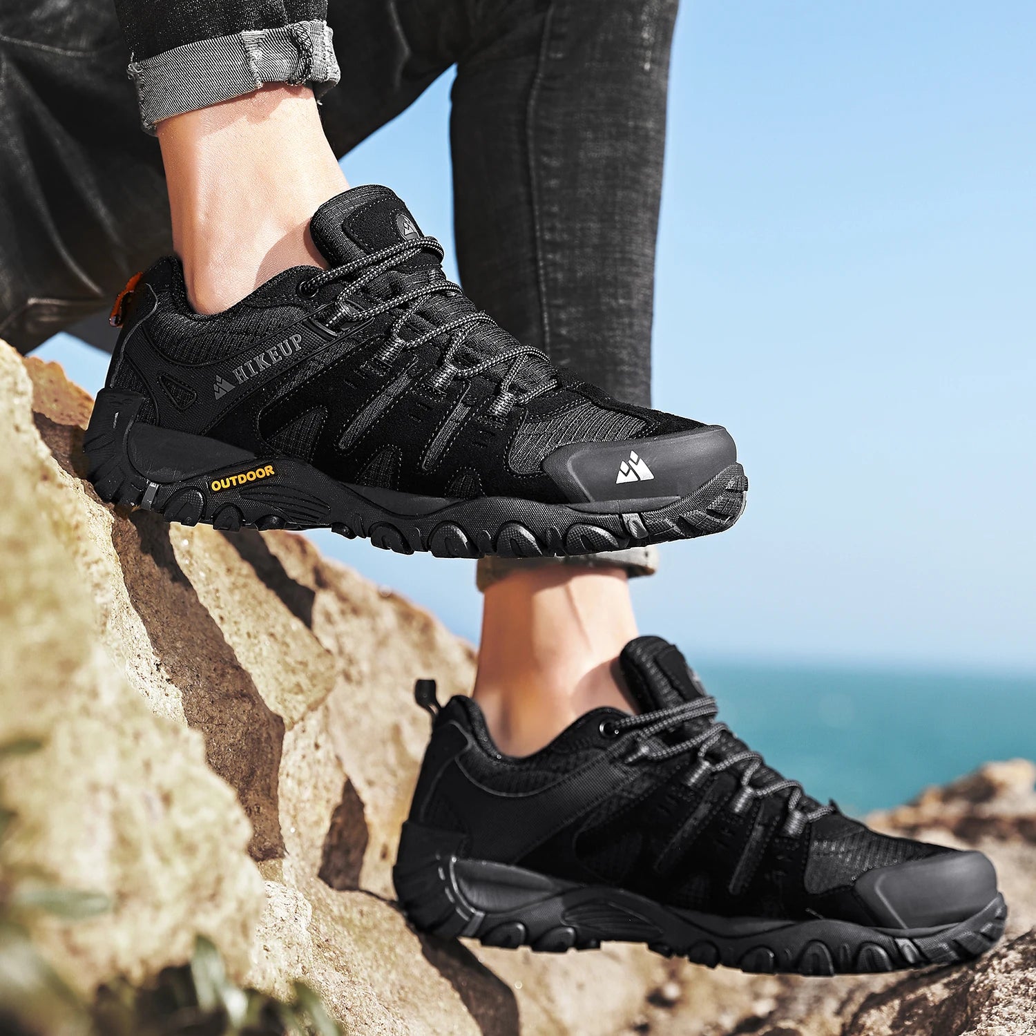 Hiking Shoe Gear: HIKEUP Men's Suede Leather, Wear-Resistant Hiking, Walking, Hunting Outdoor Shoes / Rungear