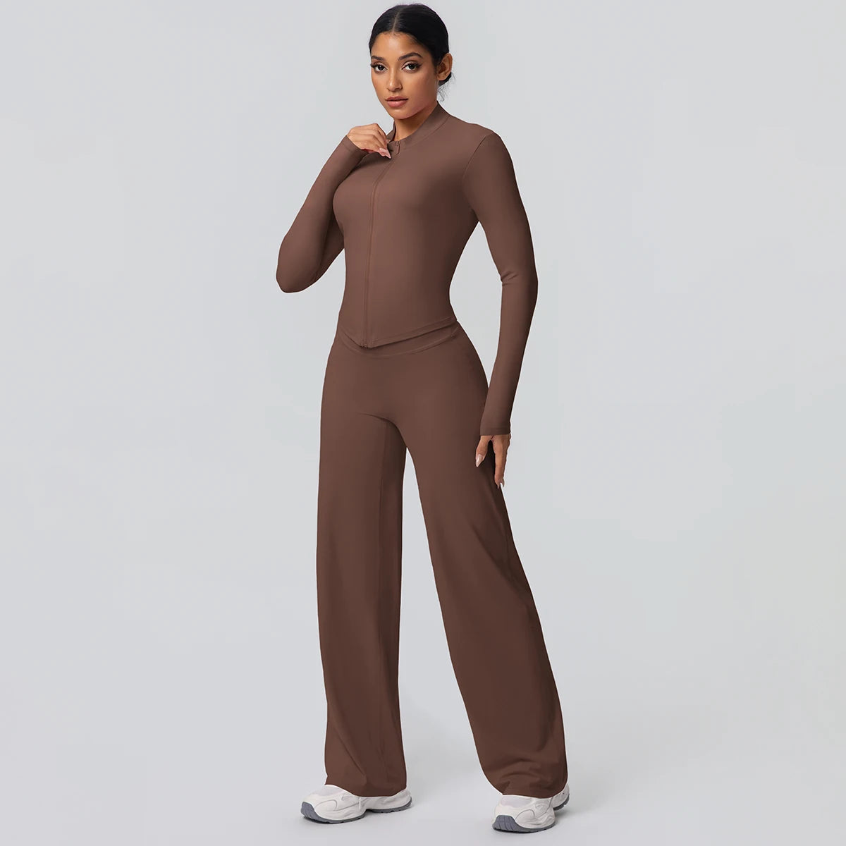 Women's Quick Dry Apparel: 2PC Long Sleeve, High Waisted, Wide Leg, Sports Fitness Clothing Set / Rungear